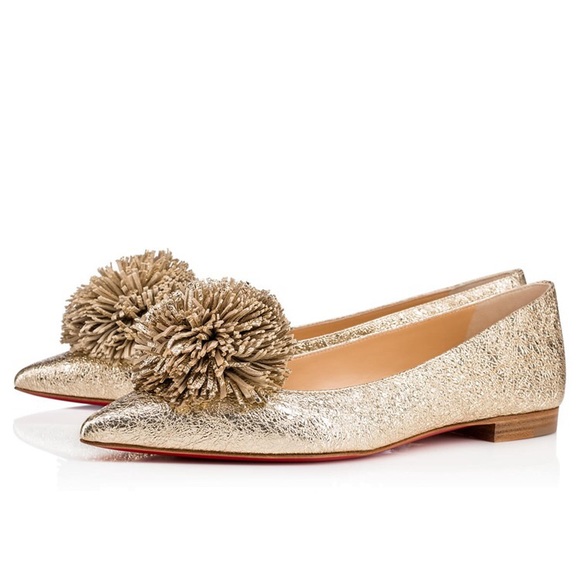 Christian Louboutin Shoes - Christian Louboutin Gold Konstantina Pom-Pom Flats
